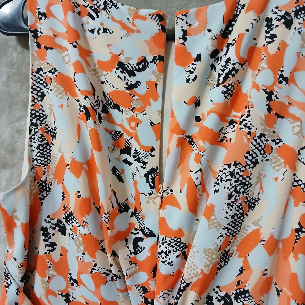DKNYC Orange and Black Patterned Midi Dress Size 14 - Picture 6 of 16